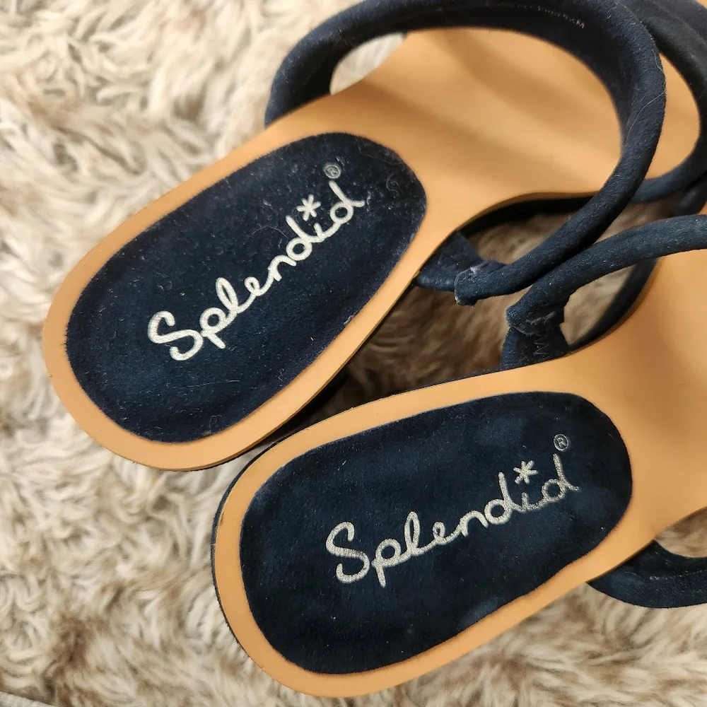 Splendid Ted Cork‎ Banded Heels Faux Suede Navy Blue Women's Size 6 1/2